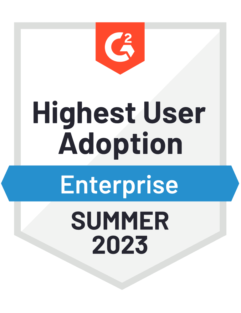 G2 badge â€” Highest User Adoption, Summer 2023